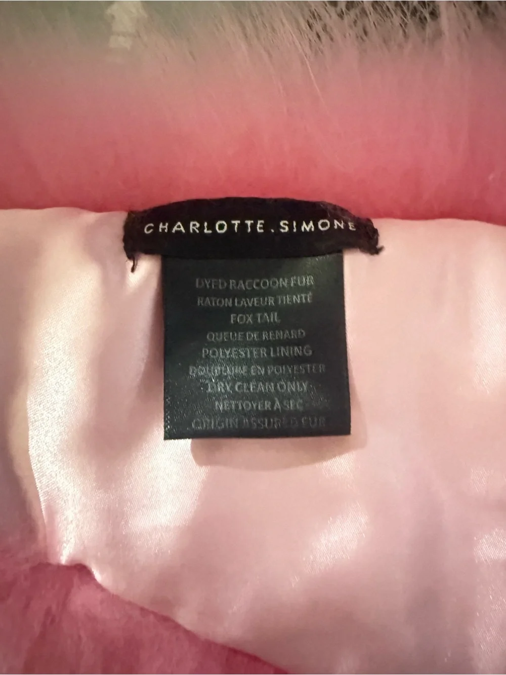 Charlotte Simone Popsicle Raccoon Fox Fur Scarf Pink White 48x9 Luxury Stole